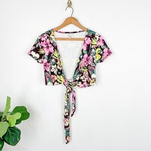 Sisstrevolution Floral Tie Front Swim Coverup Top Sz M